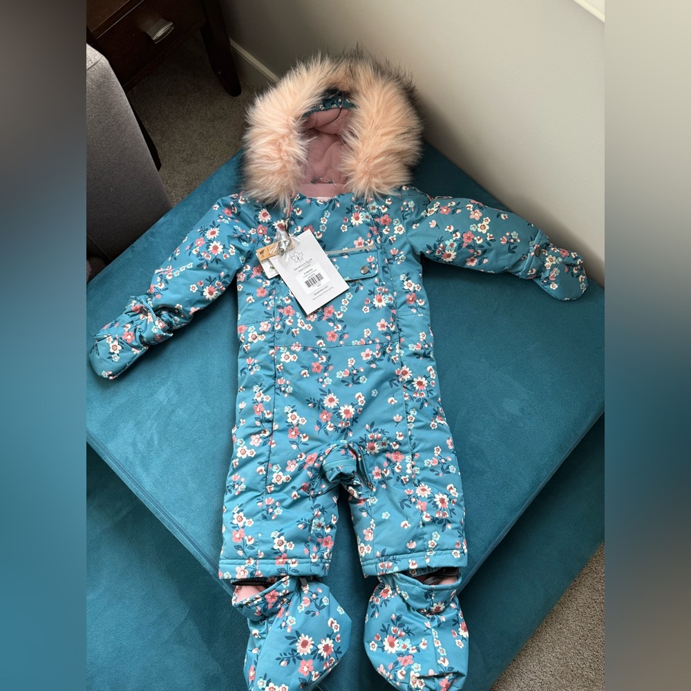 Deux par Deux Pink Snowsuit with Faux Fur Trim